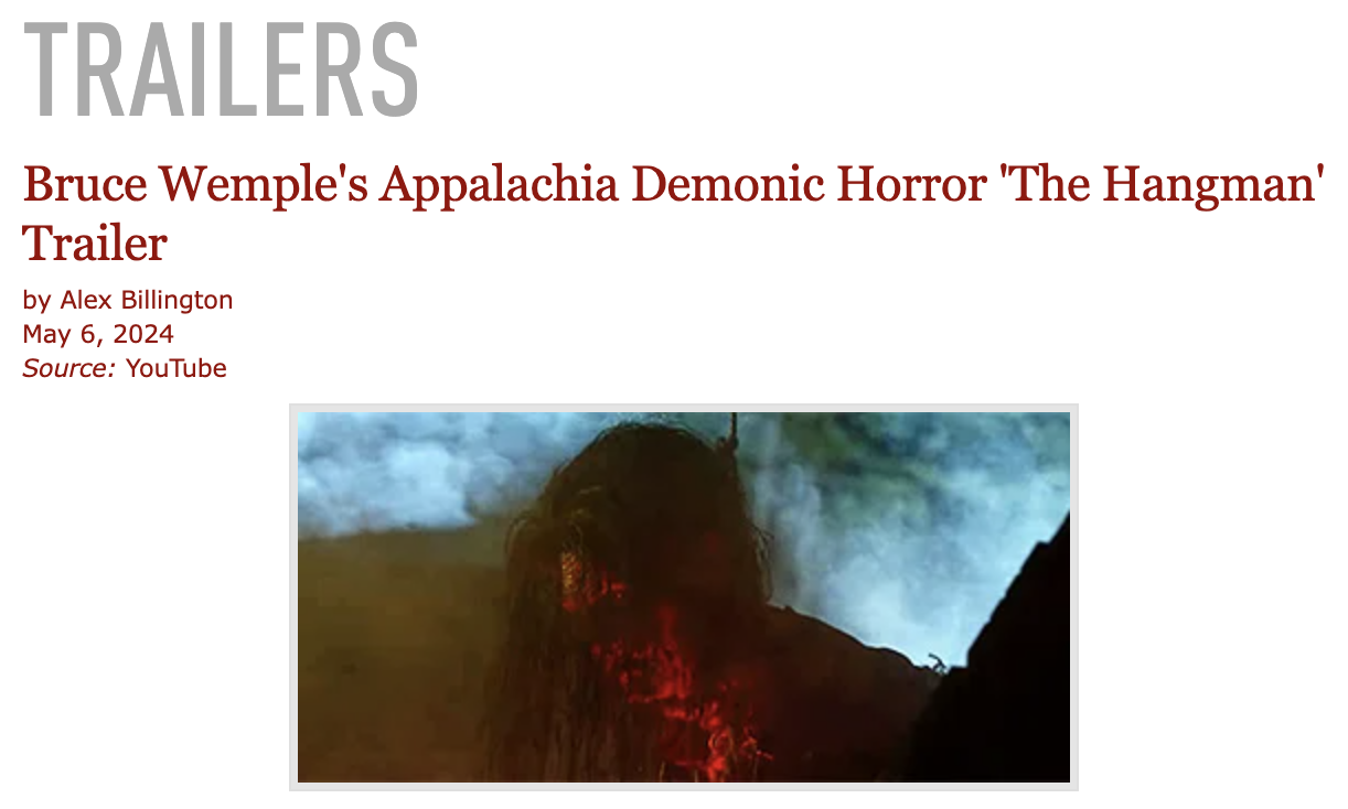 Bruce Wemple's Appalachia Demonic Horror 'The Hangman' Trailer
